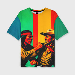 Футболка оверсайз женская Ковбой против индейца поп-арт, цвет: 3D-принт