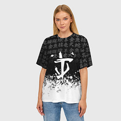 Футболка оверсайз женская Doom японские символы краски, цвет: 3D-принт — фото 2