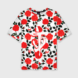 Футболка оверсайз женская Doom розы, цвет: 3D-принт