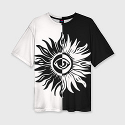Женская футболка оверсайз Солнце черно-белое