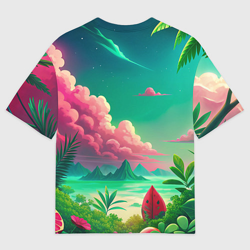 Женская футболка оверсайз Попугай и тропики / 3D-принт – фото 2