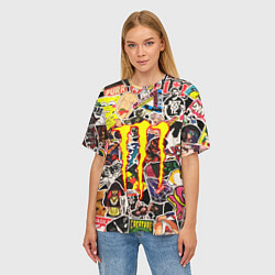 Футболка оверсайз женская Monster energy stikers logo, цвет: 3D-принт — фото 2