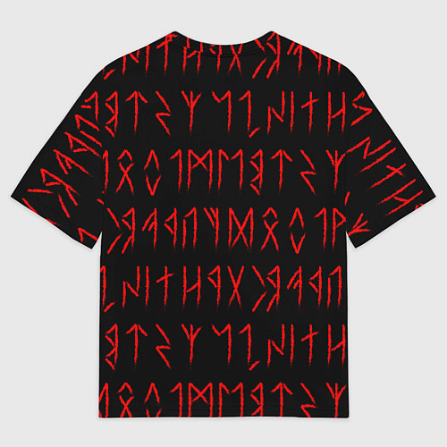 Женская футболка оверсайз Красные символы древних рун крупные - паттерн / 3D-принт – фото 2