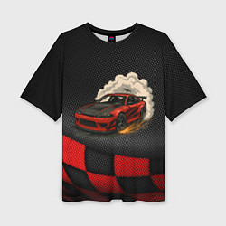 Футболка оверсайз женская Дрифт авто с облаком дыма, цвет: 3D-принт