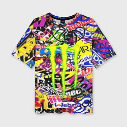 Женская футболка оверсайз Monster energy бренды стикеры