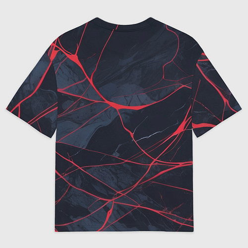 Женская футболка оверсайз Мраморные узоры из переплетений красных линий / 3D-принт – фото 2