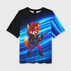 Футболка оверсайз женская Лиса в косухе и гитарой - рок звезда, цвет: 3D-принт