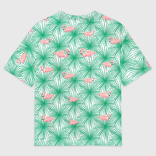Женская футболка оверсайз Фламинго и тропики / 3D-принт – фото 2