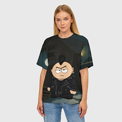 Футболка оверсайз женская Эрик Картман панк на фоне дома, цвет: 3D-принт — фото 2