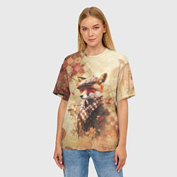 Футболка оверсайз женская Винтажный лис на осеннем фоне, цвет: 3D-принт — фото 2