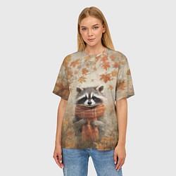 Футболка оверсайз женская Осенней енот в шарфе, цвет: 3D-принт — фото 2