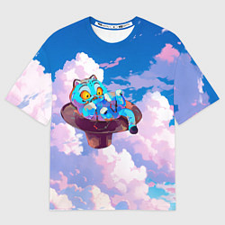 Женская футболка оверсайз Tiger Derpy in the clouds