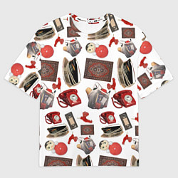 Футболка оверсайз женская Неваляшка утюг ретро авоська петушок телефон, цвет: 3D-принт