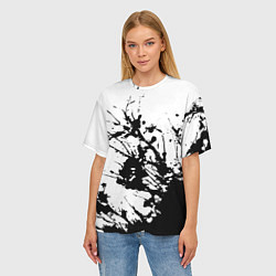 Футболка оверсайз женская Чёрная взрывная краска на белом, цвет: 3D-принт — фото 2