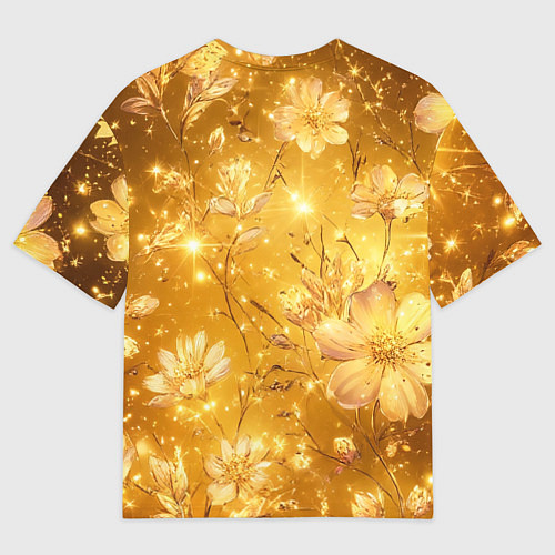 Женская футболка оверсайз Цветочный золотой с искрами / 3D-принт – фото 2