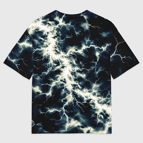 Женская футболка оверсайз Чёрно-синий разряд абстракция / 3D-принт – фото 2