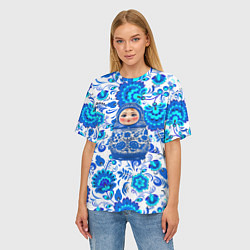 Футболка оверсайз женская Русская матрёшка в гжельских узорах, цвет: 3D-принт — фото 2