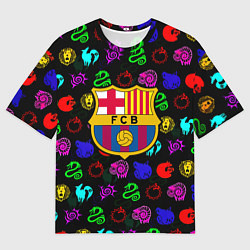 Женская футболка оверсайз Barcelona neon games logo