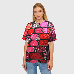 Футболка оверсайз женская Рубиновый красный витражные плитки, цвет: 3D-принт — фото 2