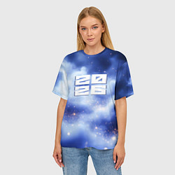 Футболка оверсайз женская 2026 сине-голубая дымка, цвет: 3D-принт — фото 2