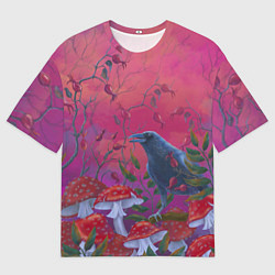 Женская футболка оверсайз Готический ворон в мухоморах