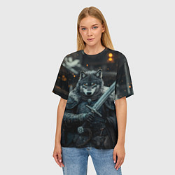 Футболка оверсайз женская Воин волк с мечом, цвет: 3D-принт — фото 2