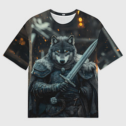 Футболка оверсайз женская Воин волк с мечом, цвет: 3D-принт