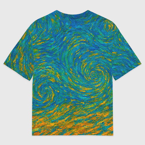 Женская футболка оверсайз Кот-мем бу в стиле Ван Гога / 3D-принт – фото 2