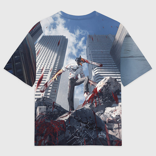 Женская футболка оверсайз Denji in city Chainsaw man / 3D-принт – фото 2