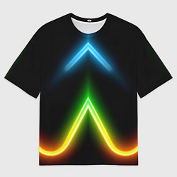 Женская футболка оверсайз Neon multicolored lines