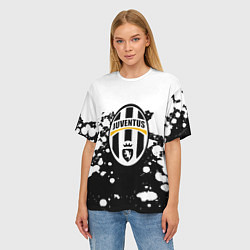Футболка оверсайз женская Juventus белые краски текстура, цвет: 3D-принт — фото 2