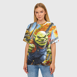 Футболка оверсайз женская Шрек в осеннем лесу, цвет: 3D-принт — фото 2