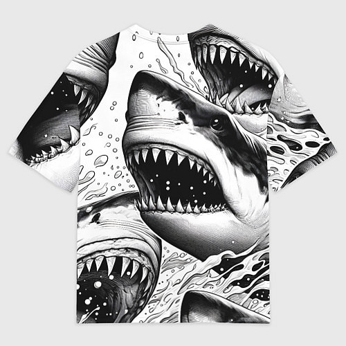 Женская футболка оверсайз Белая акула - стая / 3D-принт – фото 2