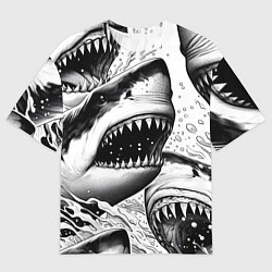 Женская футболка оверсайз Белая акула - стая