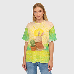 Футболка оверсайз женская Заяц обнимает кактус, цвет: 3D-принт — фото 2