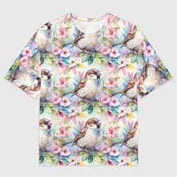 Футболка оверсайз женская Воробей в ярких цветах паттерн, цвет: 3D-принт