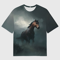 Футболка оверсайз женская Конь в тумане, цвет: 3D-принт