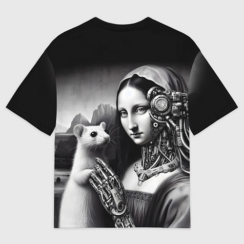 Женская футболка оверсайз Cecilia Gallerani - the lady with the ermine cyber / 3D-принт – фото 2