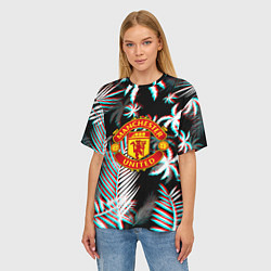 Футболка оверсайз женская Манчестер Юнайтед тропики глитч, цвет: 3D-принт — фото 2
