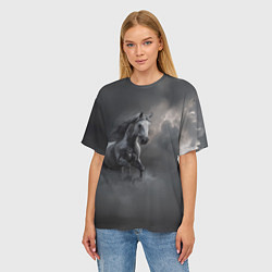 Футболка оверсайз женская Белая лошадь в тумане, цвет: 3D-принт — фото 2
