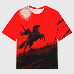 Футболка оверсайз женская Всадник на коне - красный фон, цвет: 3D-принт