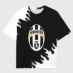 Женская футболка оверсайз Juventus белый огонь текстура