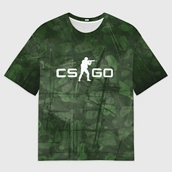 Женская футболка оверсайз Эмблема CS GO на камуфляжном фоне