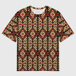 Женская футболка оверсайз Славянский вышивной орнамент макошь