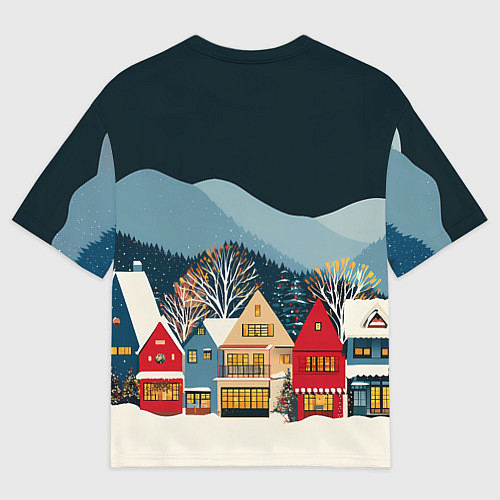 Женская футболка оверсайз Новогодний городок в горах / 3D-принт – фото 2