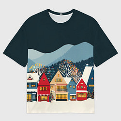 Женская футболка оверсайз Новогодний городок в горах