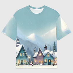 Женская футболка оверсайз Новогодние дома