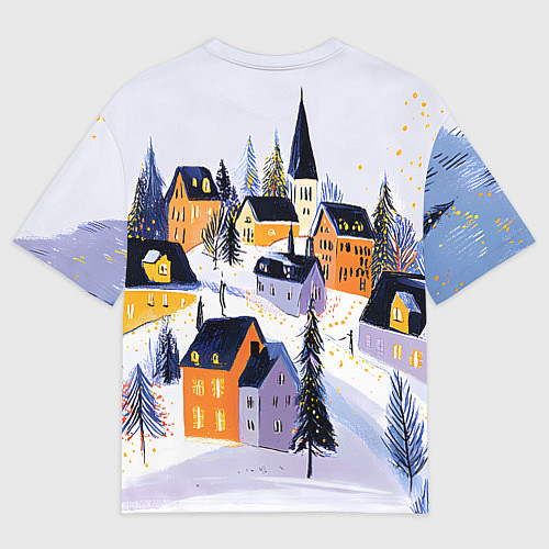 Женская футболка оверсайз Новогодние домики на горе / 3D-принт – фото 2