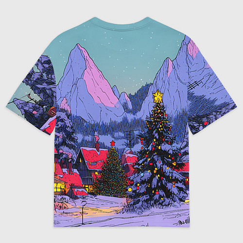 Женская футболка оверсайз Новогодние елки в горном городке / 3D-принт – фото 2