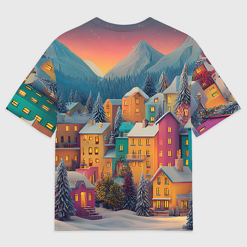 Женская футболка оверсайз Новогодний город в горах / 3D-принт – фото 2